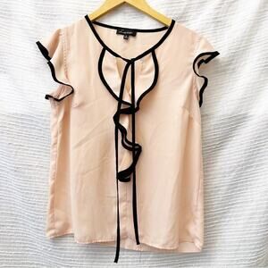 Love University Blush Blouse with Black trim sz M Short Sleeve Women's Blouse